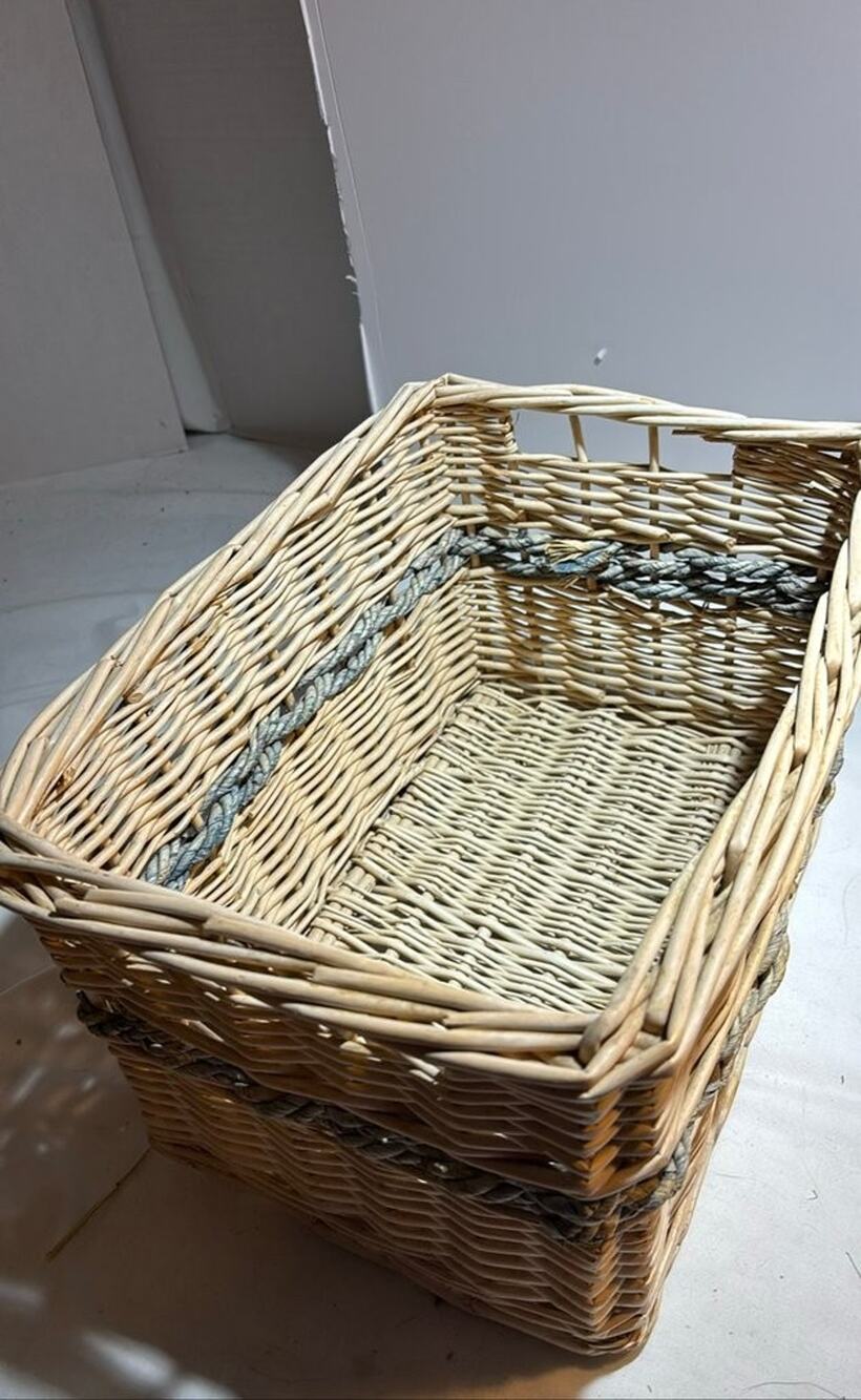 Vintage Wicker Storage Basket with Braided Detail